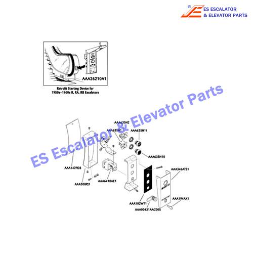 AAA102WT1 Escalator Keyswitches Parts Label, Black Background with White Lettering Use For OTIS