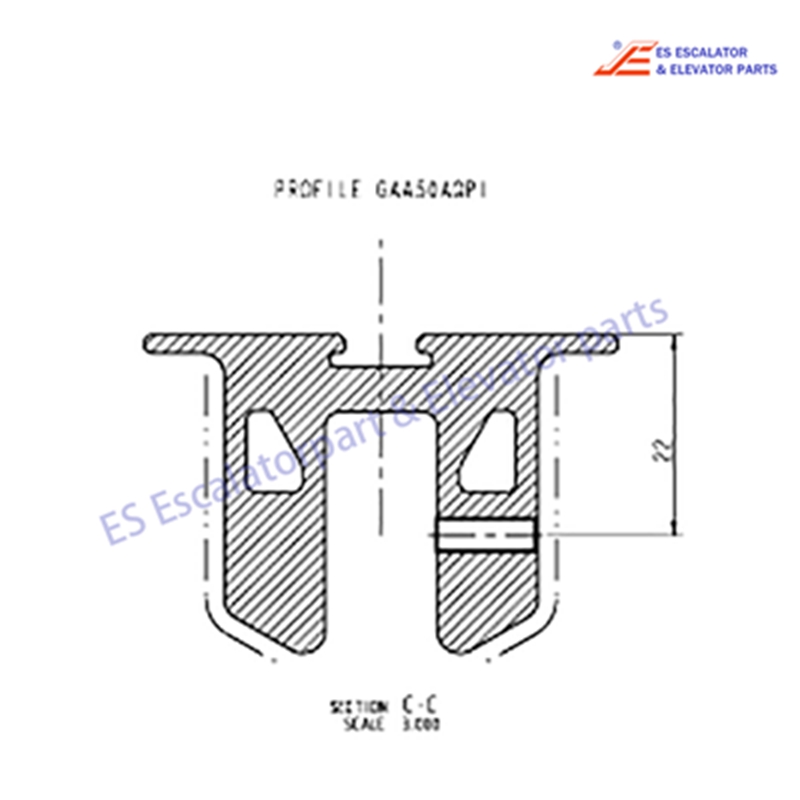 DAA402FW10 Escalator Handrail Guide  Aluminium 508NCE Right Side Curved Upper Landing 2 Flat Steps 35 deg. 930mm with Illumination Use For Otis