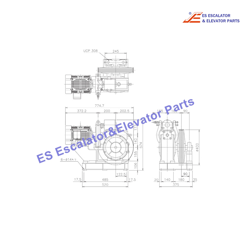 SK400-2A Elevator Traction Machine Buty Load:400KG Motor:3.7-5.5KW Use For Other