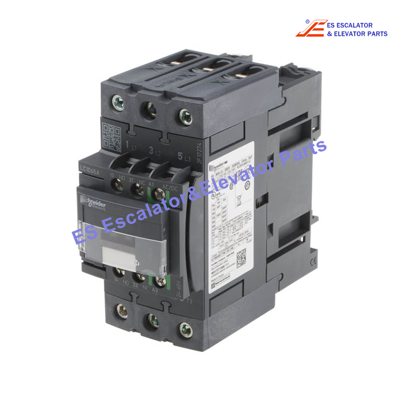 LC1D65ABNE Elevator TeSys D Contactor Nonreversing 65A 40HP At 480VAC Up To 100kA SCCR 3 Phase 3 NO 24/60VAC/VDC Coil Open Use For Schneider