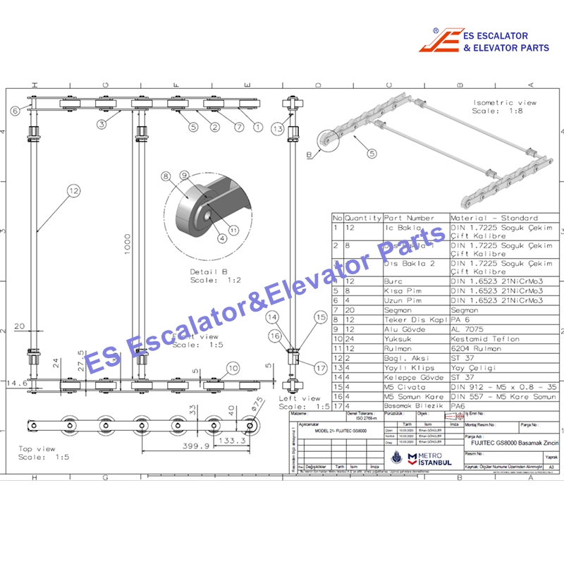 GS8000 Escalator Step Chain Use For Fujitec