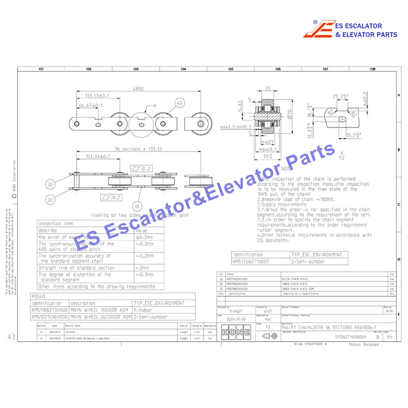 KM51726271 Escalator Pallet Chain  Use For Kone