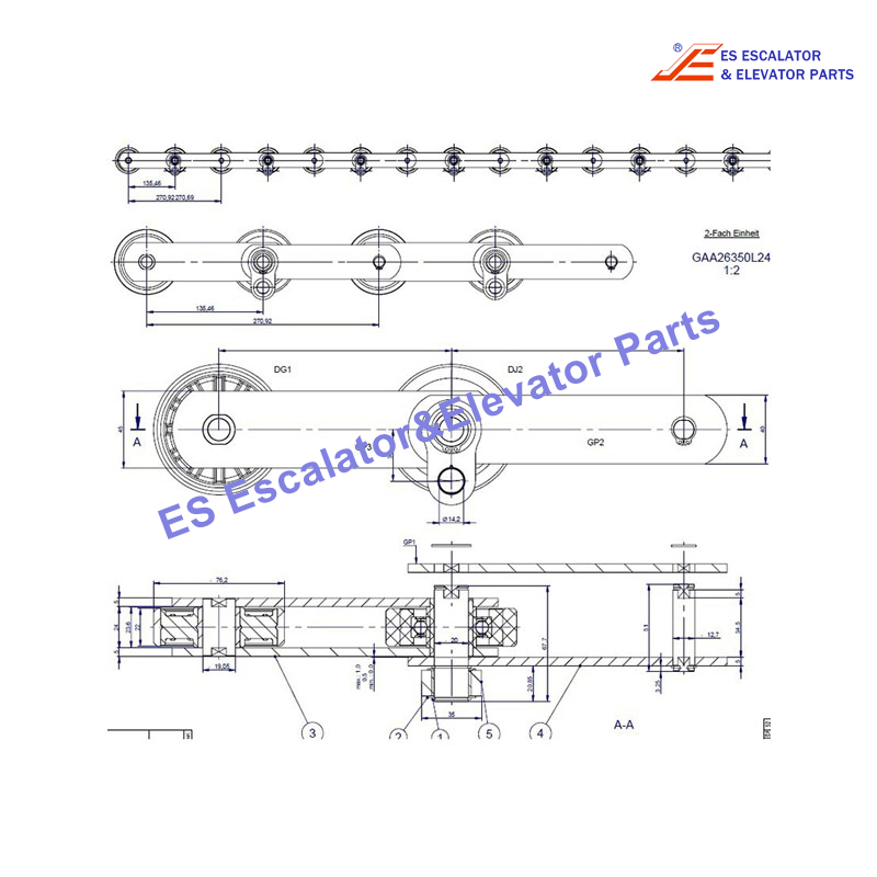 GAA26350L24 Escalator Pallet Chain Pitch:135.46mm Use For Otis