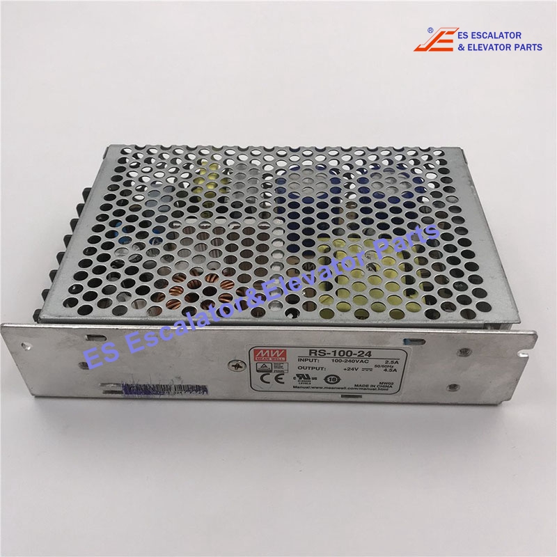 RS-100-24 Elevator Power Supply AC-DC Single Output Enclosed Power Supply Output Current:4.5 A Output Power:108 W Output Voltage:24 V Max Input Current:2 A