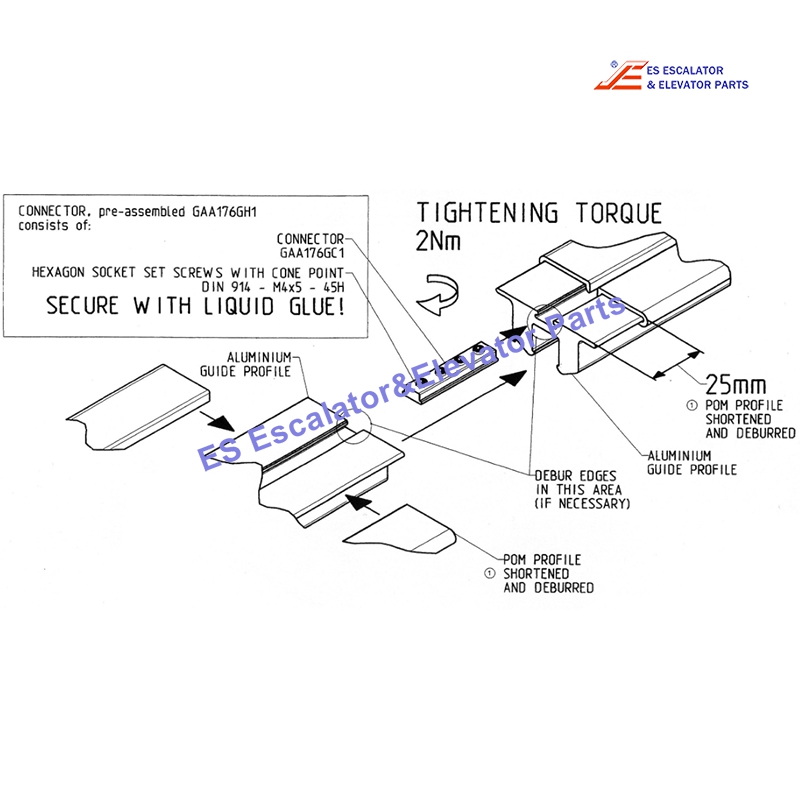 GAA176GH1 Escalator Fishplate For Handrail Aluminum Guide Use For Otis