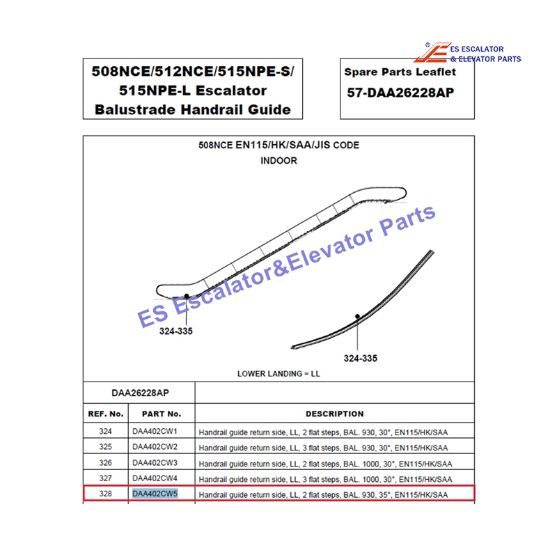DAA402CW5 Escalator Handrial Guide 2 Flat Steps BAL.930 35° Use For Otis