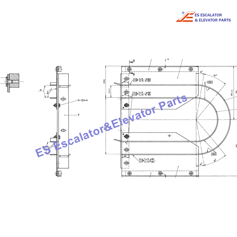 GOA483AAD2 Escalator Guide Track, Connection: Upper Landing, RHS Use For Otis