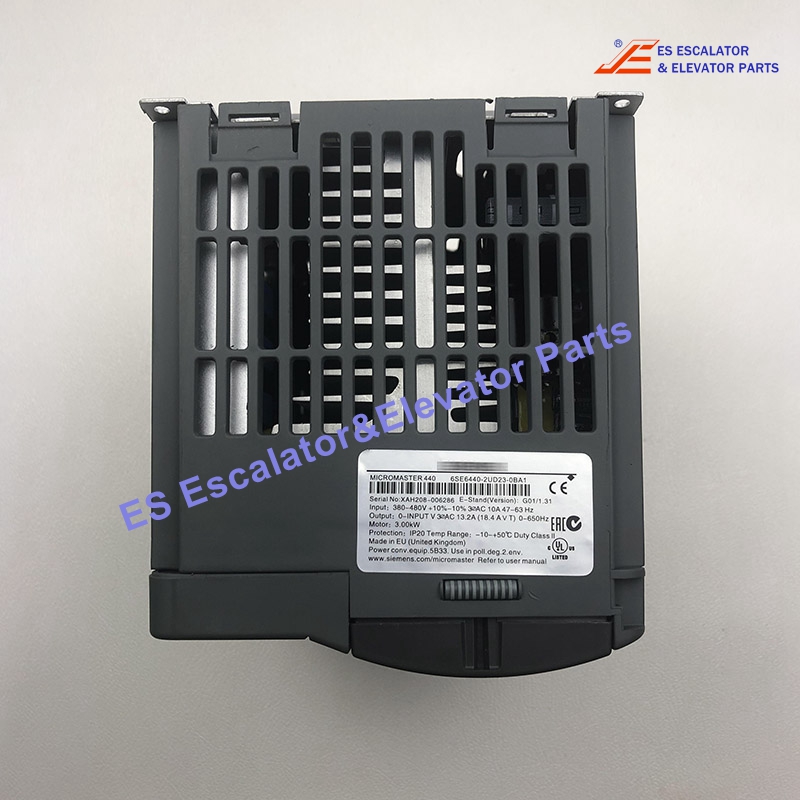 6SE6440-2UD23-0BA1 Elevator Inverter Micromaster Input:380-480V+10%-10% 3AC 10A 47-63 HZ Output:0-INPUT V 3AC 13.2A 0-650HZ Motor:3.00KW Use For Siemens
