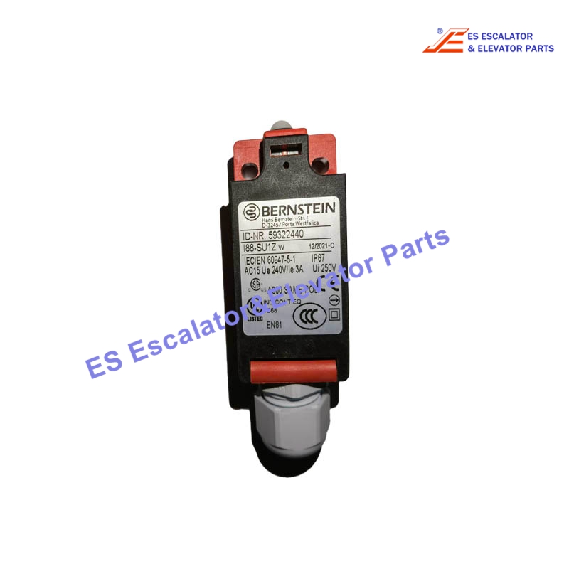 188-SU1Z W Elevator Limit Switch Plunger, Contact Configuration:1NO / 1NC, Contact Current Ac Max:3A, Contact Voltage Ac Max:240V, Operating Force Max:7.5N Use For Bernstein