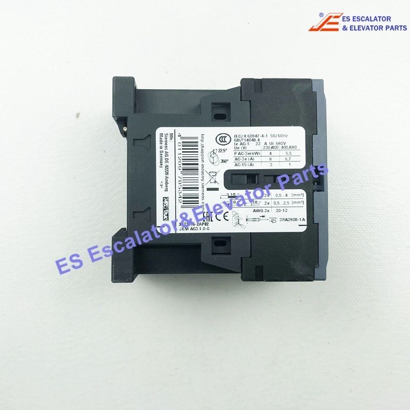 3RT20162AP02 Elevator Power Contactor AC-3e/AC-3 9 A 4 kW / 400 V 1 NC 230 V AC 50 / 60 Hz 3-pole Use For Siemens